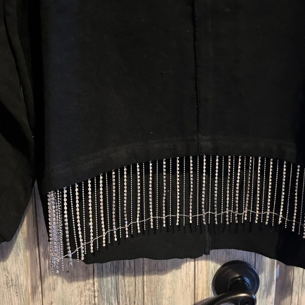 BlueVelvet Black Heavy Knit Crop  Top with Rhinestone Fringe Detail - Picture 3 of 6